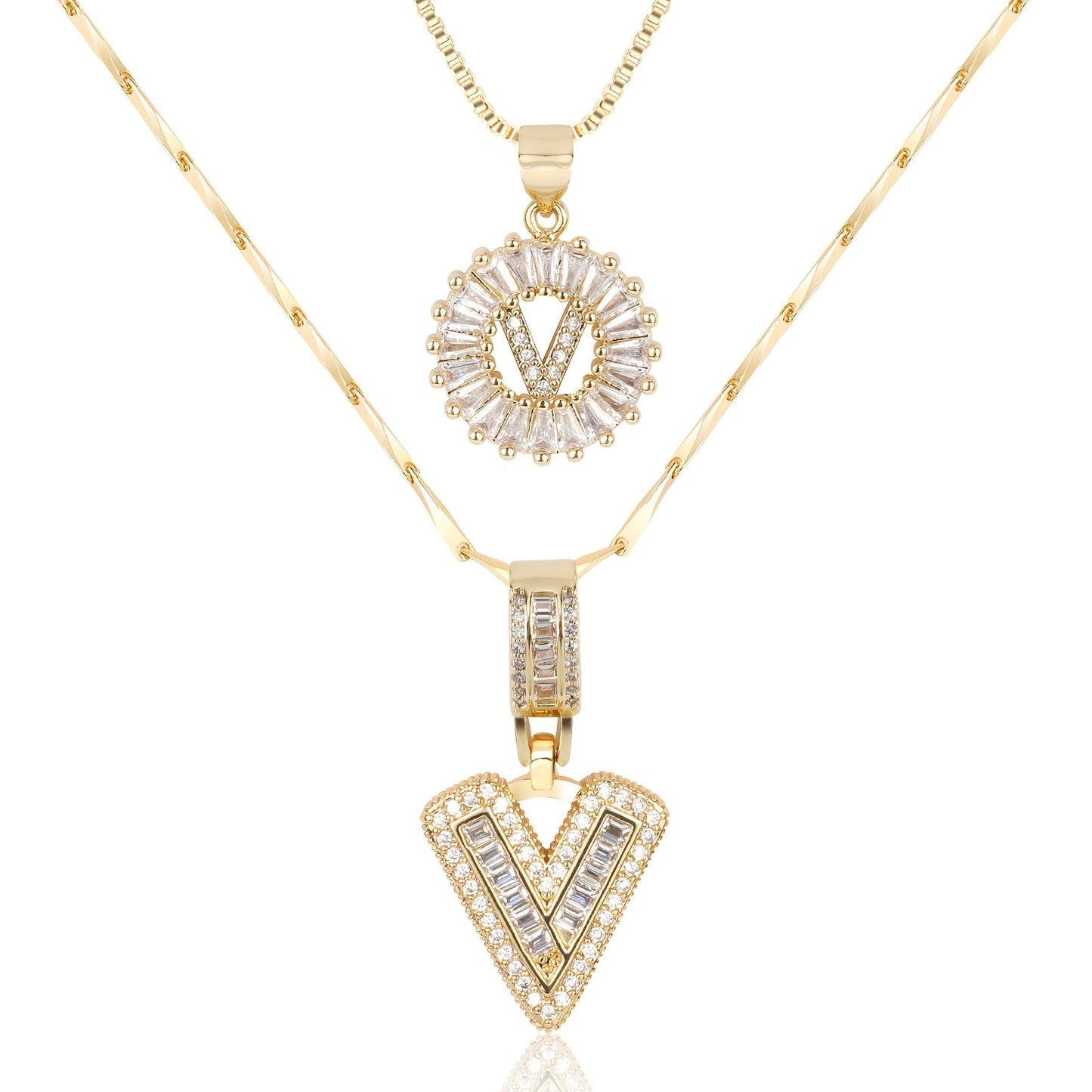 2pc 14k Diamond Letter Initial Necklaces