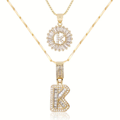 2pc 14k Diamond Letter Initial Necklaces