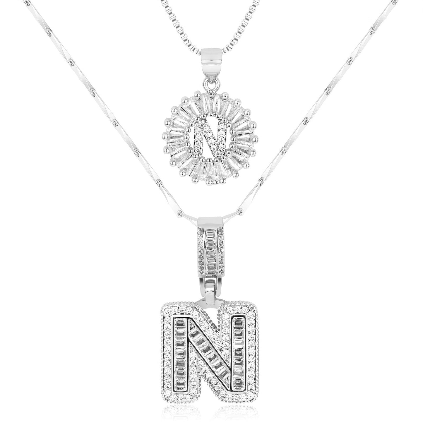 2pc 14k Diamond Letter Initial Necklaces