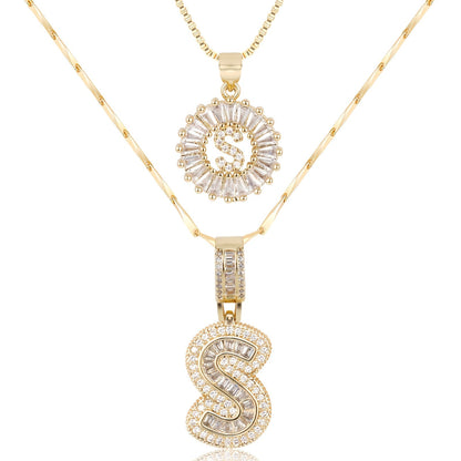2pc 14k Diamond Letter Initial Necklaces
