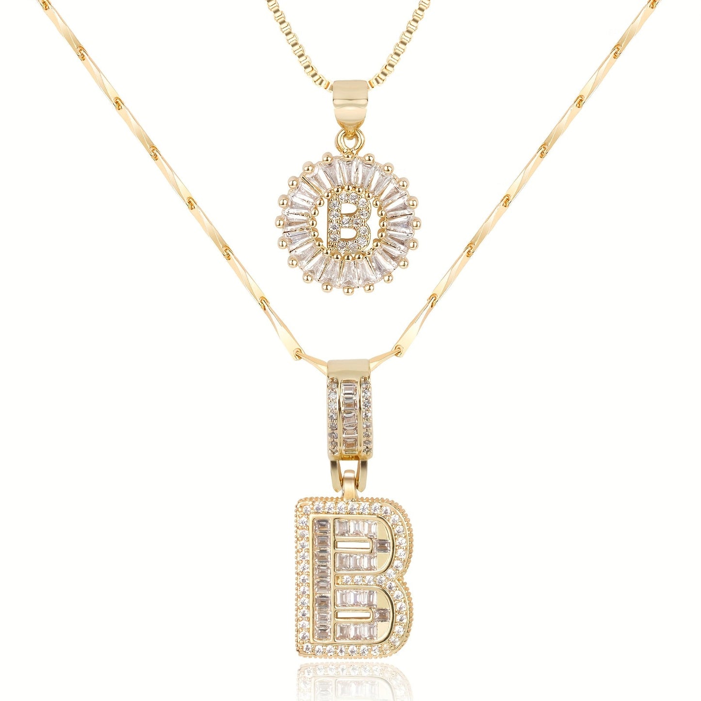2pc 14k Diamond Letter Initial Necklaces